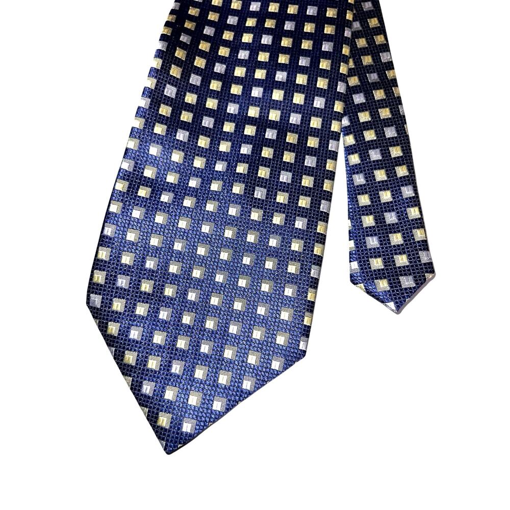 Giorgio Armani Cravatte navy blue geometric square in silver-gray pale gold